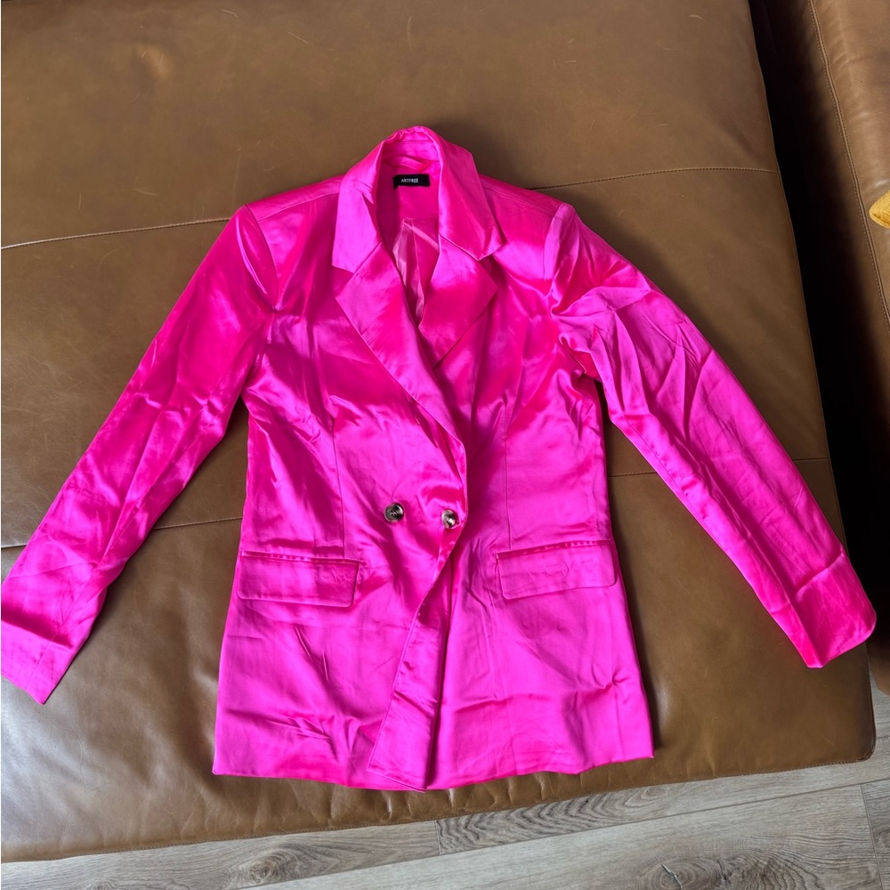 Hot Pink Satin Double-Breasted Women's Blazer